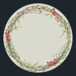 Christmas Jam Canning Rustic Homemade Sage Green Classic Round Sticker<br><div class="desc">Rustic and modern Christmas homemade jam canning mason jar sticker with a lovely Christmas holiday wreath with greenery and berries on a sage green background. Simply add your name and the product name to the label. Exclusively designed for you by Happy Dolphin Studio. If you need any help or matching...</div>