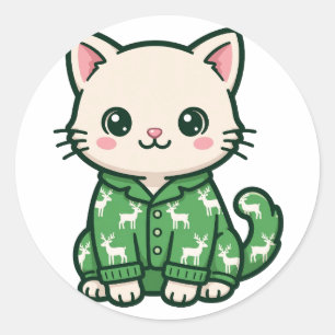 Christmas Jammies Kitten Christmas Round Sticker