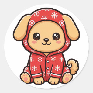 Christmas Jammies Puppy Christmas Round Sticker