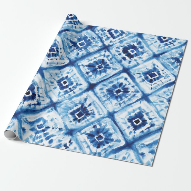 Christmas Japanese Tie Dye Shibori Pattern Holiday Wrapping Paper (Unrolled)