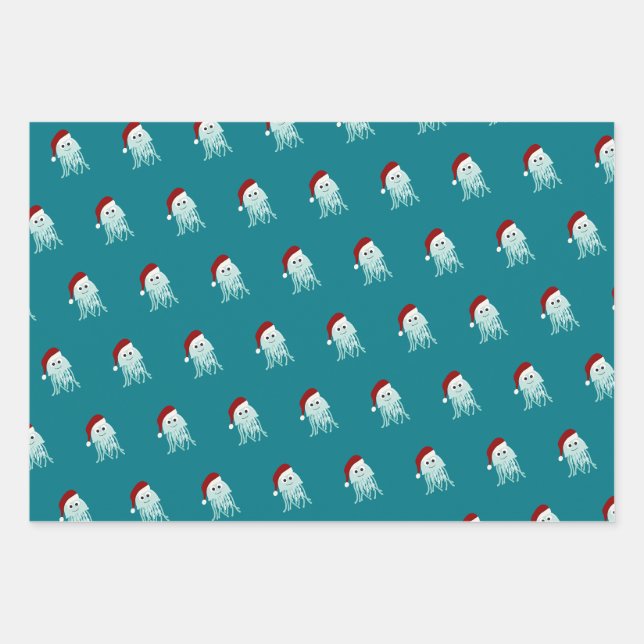 Christmas Jellyfish Wrapping Paper Sheet (Front)