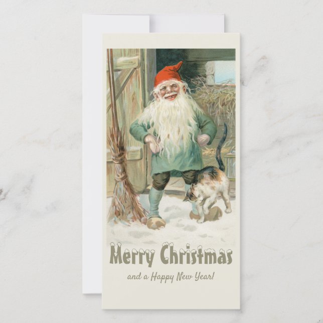 Christmas Jenny Nyström Tomte and cat CC1191 Holiday Card (Front)