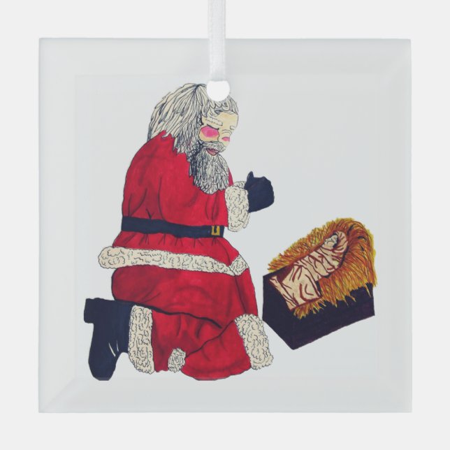 CHRISTMAS JESUS AND SANTA  GLASS ORNAMENT (Front)
