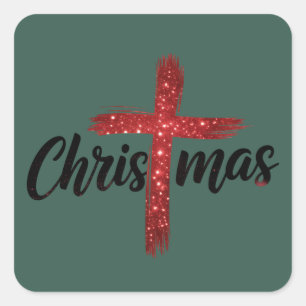 Christmas Jesus Cross Christian Faith Religion Square Sticker