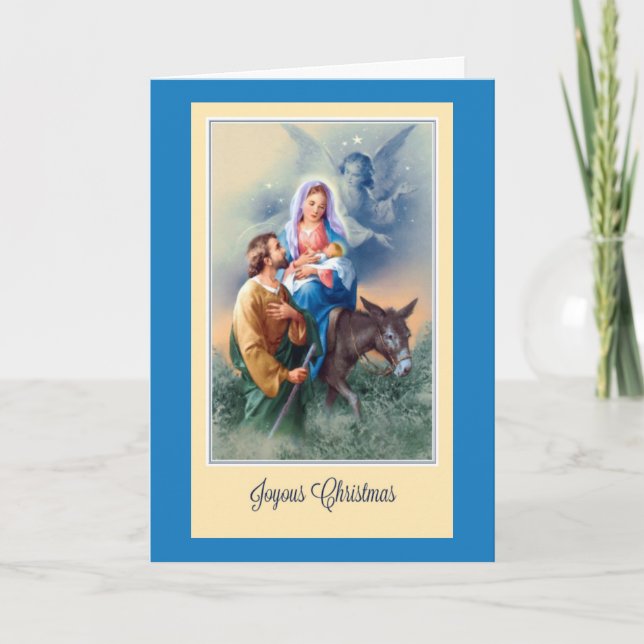 Christmas, Jesus, Mary, Joseph, Donkey, Angels Holiday Card (Front)