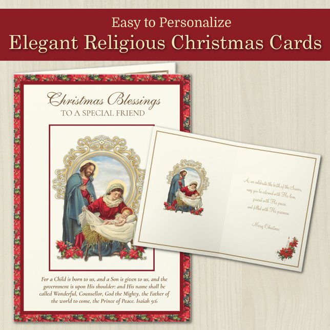Christmas Jesus Mary Joseph Friend Nativity Holiday Card (Traditional Catholic Religious Vintage Christmas Cards with Nativity & Holy Rosary )
