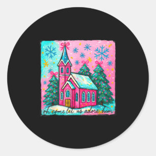 Christmas Jesus Oh Come Let Us Adore Him Funny Chr Classic Round Sticker
