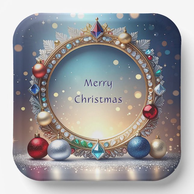 Christmas Jewel Frame Holiday Paper Plate (Front)