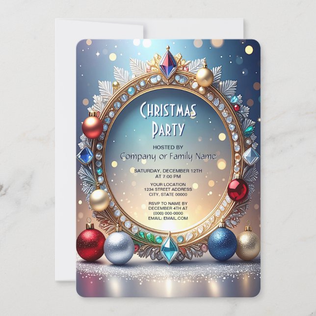 Christmas Jewel Frame Holiday Party Invitation (Front)