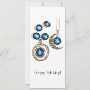 Christmas jewellery Tree blue black bright Moon Holiday Card