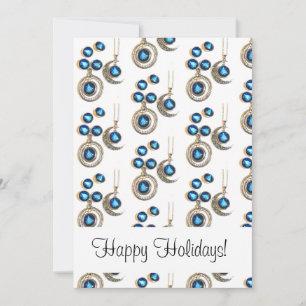 Christmas jewellery Tree blue black bright Moon  Holiday Card