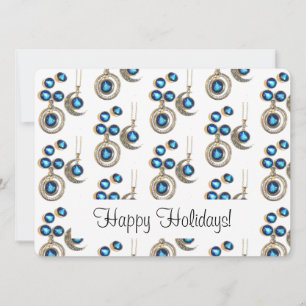Christmas jewellery Tree blue black bright Moon  Holiday Card