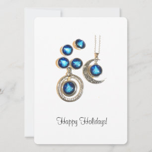 Christmas jewellery Tree blue black bright Moon Holiday Card