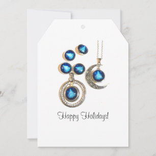 Christmas jewellery Tree blue black bright Moon Holiday Card