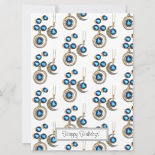 Christmas jewellery Tree blue black bright Moon Holiday Card