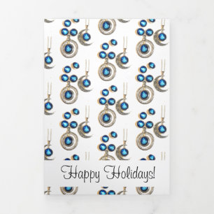 Christmas jewellery Tree blue black bright Moon  Tri-Fold Holiday Card