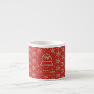 Christmas Jingle Bell Snowflakes Red and Gold Espresso Cup
