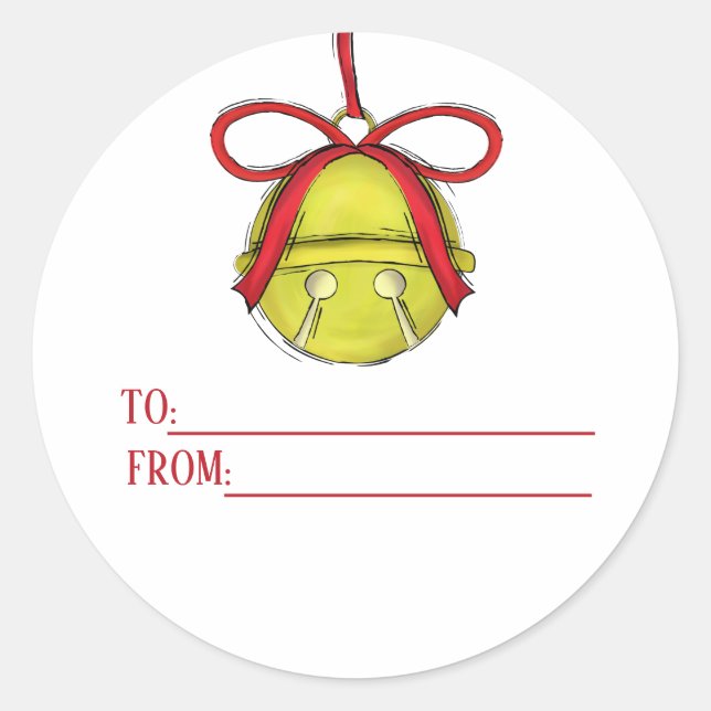 Christmas Jingle Bell Whimsical Return Address Classic Round Sticker (Front)