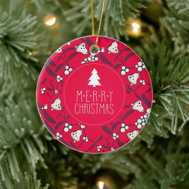 Christmas Jingle Bells Joyful Greetings Collection Ceramic Ornament (Tree)