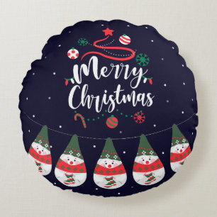 Christmas Jingle Bells Joyful Greetings Collection Round Pillow