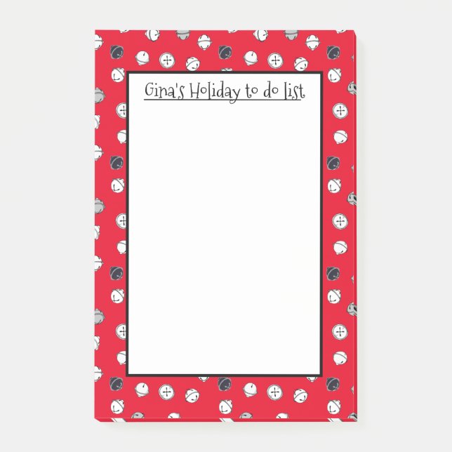 Christmas Jingle Bells Personalized Post-it Notes (Front)