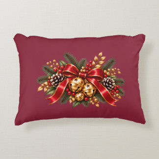 Christmas Jingle Bells Red Bow Festive Accent Pillow