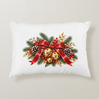 Christmas Jingle Bells Red Bow Festive Accent Pillow