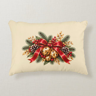 Christmas Jingle Bells Red Bow Festive Accent Pillow