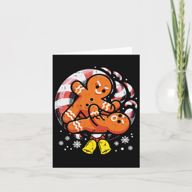 Christmas Jiu Jitsu Gingerbread Xmas Bjj Wrestling Card (Front)