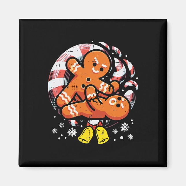 Christmas Jiu Jitsu Gingerbread Xmas Bjj Wrestling Magnet (Front)
