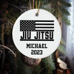 Christmas Jiu Jitsu Personalized  Ceramic Ornament<br><div class="desc">This design was created though digital art. It may be personalized in the area provided or customizing by changing the photo or added your own words. Contact me at colorflowcreations@gmail.com if you with to have this design on another product. See more of my creations or follow me at www.facebook.com/colorflowcreations, www.instagram.com/colorflowcreations,...</div>