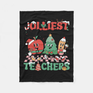 Christmas Jolliest Bunch Of Teachers Cute Groovy X Fleece Blanket