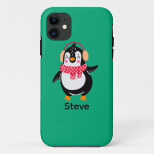Christmas Jolly Penguin in Scarf with Ear Muffs iPhone 11 Case
