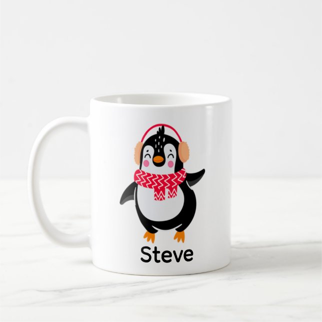 Christmas Jolly Penguin in Scarf with Ear Muffs Coffee Mug (Left)