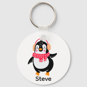 Christmas Jolly Penguin in Scarf with Ear Muffs Keychain