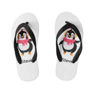 Christmas Jolly Penguin in Scarf with Ear Muffs Kid's Flip Flops