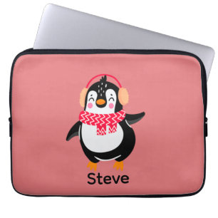 Christmas Jolly Penguin in Scarf with Ear Muffs Laptop Sleeve