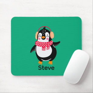 Christmas Jolly Penguin in Scarf with Ear Muffs Mouse Pad