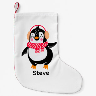 Christmas Jolly Penguin in Scarf with Ear Muffs Small Christmas Stocking