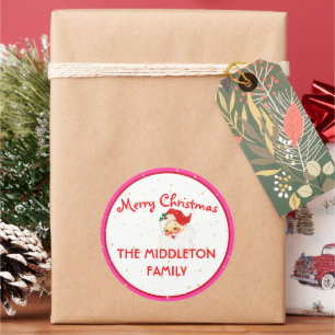 Christmas Jolly Santa Claus Pink Fun Merry  Classic Round Sticker