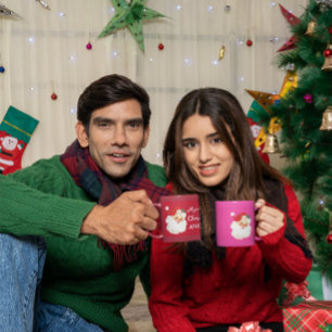 Christmas Jolly Santa Claus Pink Merry Greeting Coffee Mug