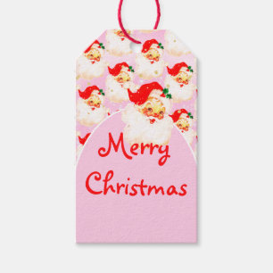 Christmas Jolly Santa Claus Pink Merry Greeting  Gift Tags