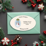 Christmas Jolly Snowman Custom Oval Sticker<br><div class="desc">Send season's greetings using an elegant illustration of a snowman with holly and candy cane details,  enclosed in a fine lace border. Personalize to brighten your holiday mail.</div>