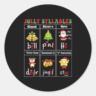 Christmas Jolly Syllables Teacher Students Funny S Classic Round Sticker