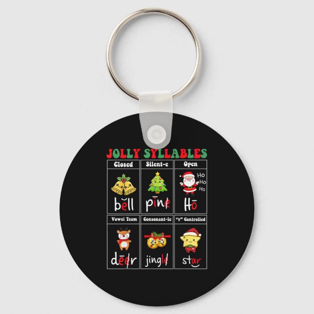 Christmas Jolly Syllables Teacher Students Funny S Keychain (Front)