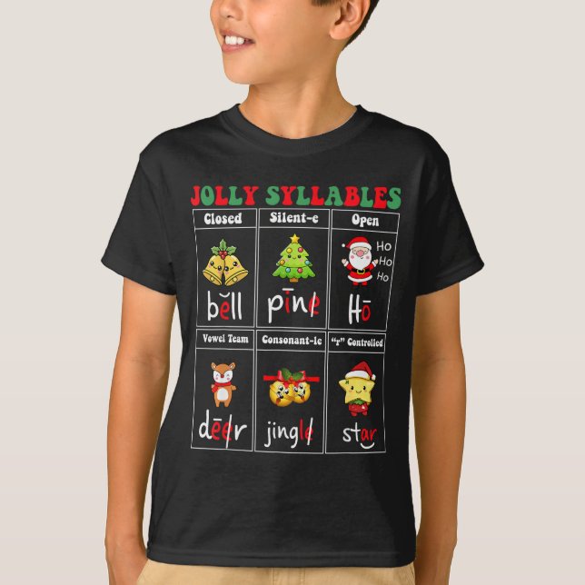 Christmas Jolly Syllables Teacher Students Funny S T-Shirt (Front)
