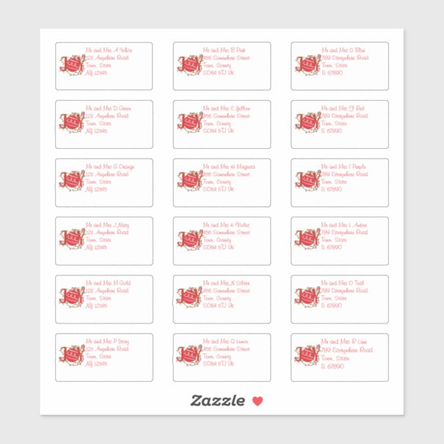 Christmas Joy Bauble Individual Name & Address (Sheet)
