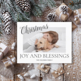 Christmas Joy Blessings Photo Modern Minimal White Holiday Postcard