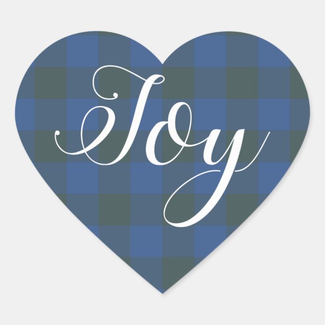 Christmas Joy Blue Black Gingham Buffalo Plaid Hea Heart Sticker (Front)