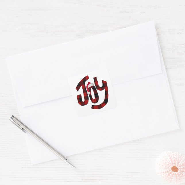 Christmas Joy Buffalo Plaid  Square Sticker (Envelope)
